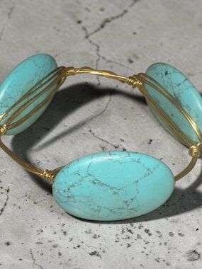 Turquoise Stone Gold Wire Wrapped Bracelet